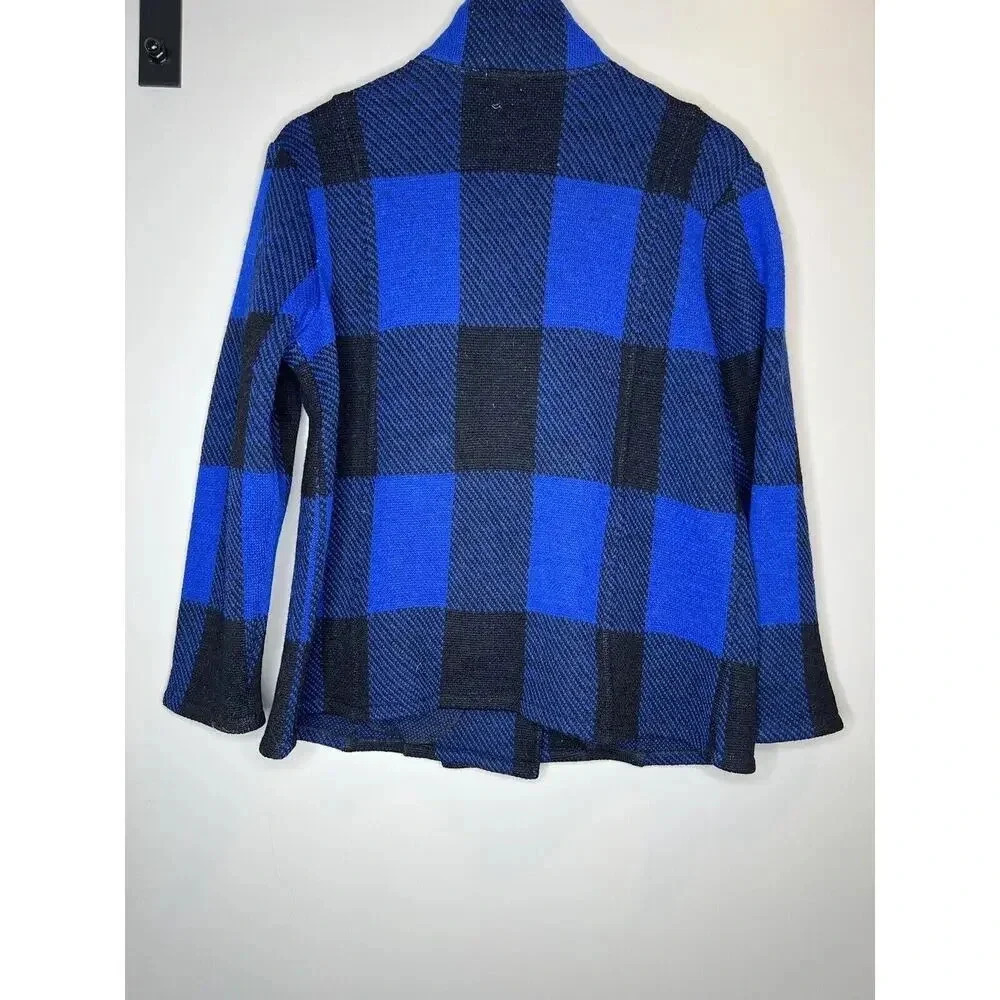 Keren Hart Blue Buffalo Plaid Double Breasted 100% Wool Jacket Size Medium - Picture 5 of 5